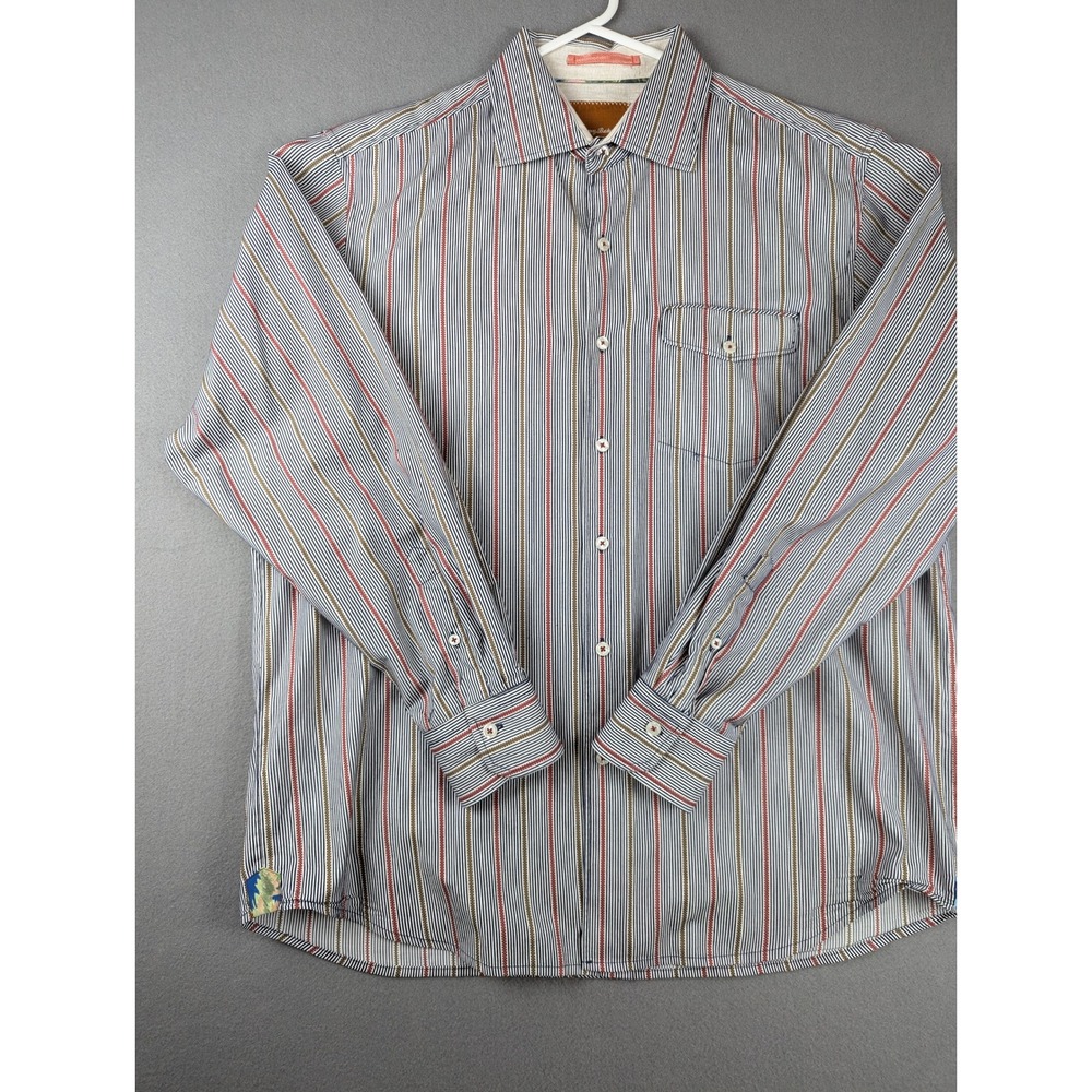 Tommy Bahama Mens Large Striped Cotton Button Down Shirt Long Sleeve Multi-Color